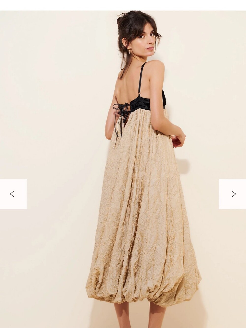 Free People Bellini Bubble Dress. Black Velvet Bodice Beige. Y2K